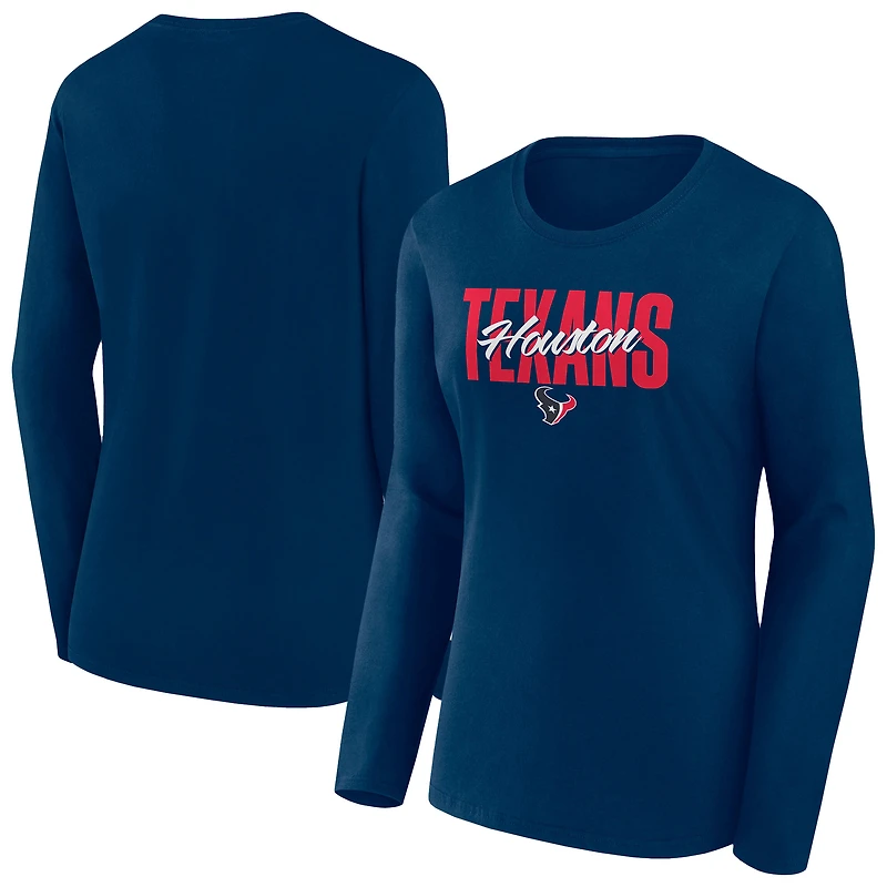 T-shirt à manches longues et col rond pour femme Fanatics Navy Houston Texans