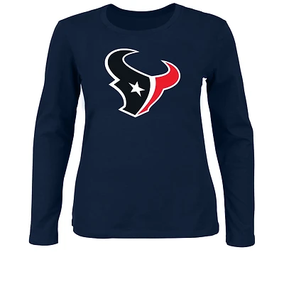 Women's Fanatics Navy Houston Texans Plus Primary Logo Long Sleeve T-Shirt