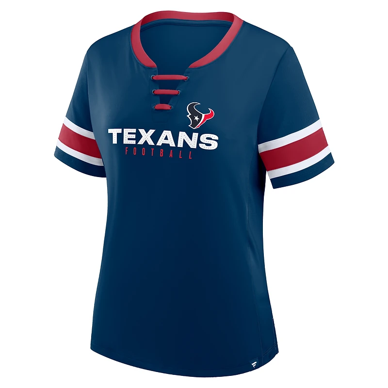 Women's Fanatics Navy Houston Texans Plus Red Zone Athena Lace-Up V-Notch Neck T-Shirt