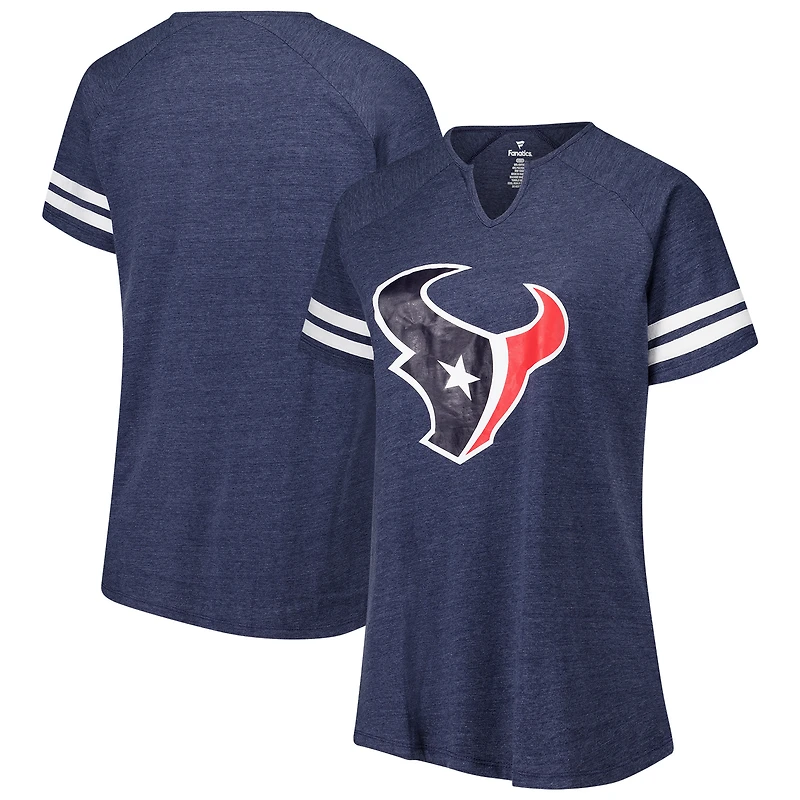 T-shirt à col raglan rayé bleu marine pour femme Fanatics Houston Texans grande taille
