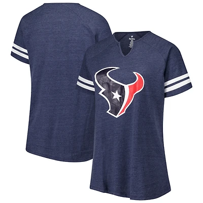 T-shirt à col raglan rayé bleu marine pour femme Fanatics Houston Texans grande taille