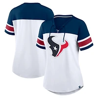 T-shirt à lacets et col en V strass Athena pour femme, blanc/bleu marine, des Houston Texans