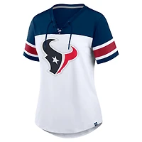 Women's Fanatics White/Navy Houston Texans Athena Rhinestone Lace-Up V-Neck T-Shirt