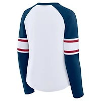 T-shirt à manches longues et col en V lacets pour femme, blanc/bleu marine, Houston Texans Redzone Blitz Package