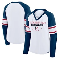 T-shirt à manches longues et col en V lacets pour femme, blanc/bleu marine, Houston Texans Redzone Blitz Package