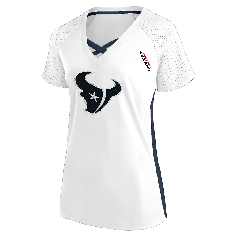 Women's Fanatics  White Houston Texans Plus Glitter Lace-Up V- Neck T-Shirt
