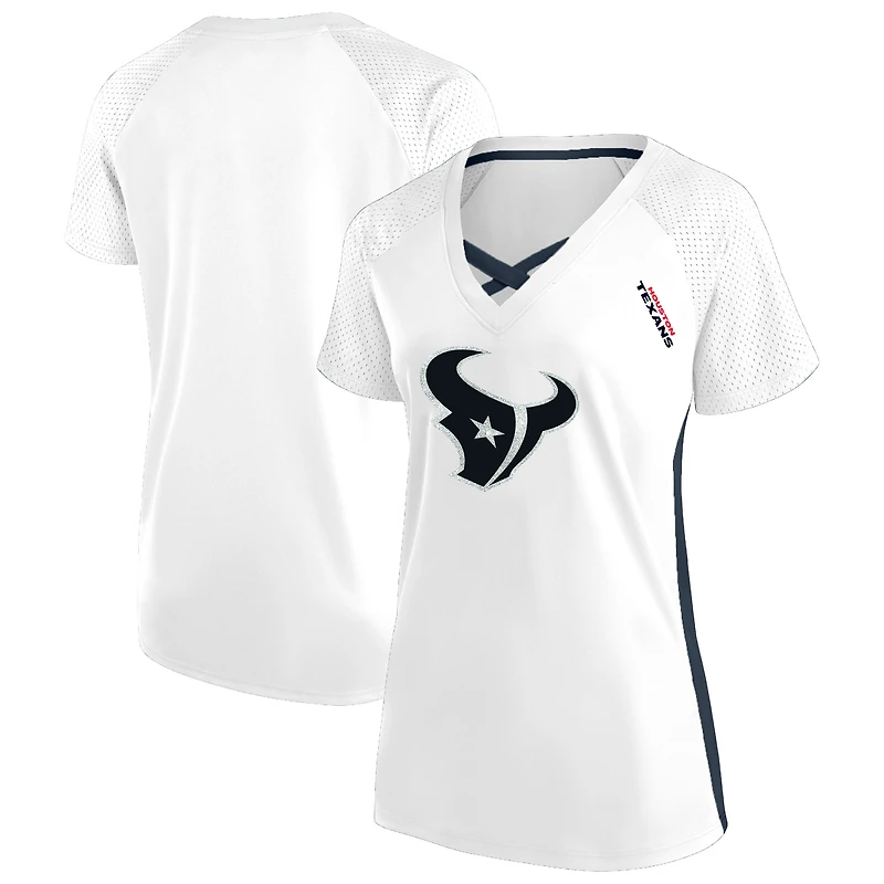 Women's Fanatics  White Houston Texans Plus Glitter Lace-Up V- Neck T-Shirt
