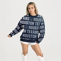 Sweat-shirt décontracté à épaules tombantes et texte strass Hype Era pour femme, bleu marine, motif Gameday Couture des Houston Texans