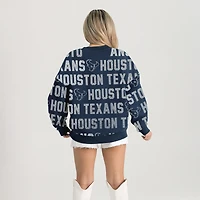 Sweat-shirt décontracté à épaules tombantes et texte strass Hype Era pour femme, bleu marine, motif Gameday Couture des Houston Texans