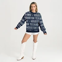Sweat-shirt décontracté à épaules tombantes et texte strass Hype Era pour femme, bleu marine, motif Gameday Couture des Houston Texans
