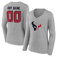 T-shirt à manches longues et col en V authentique personnalisé avec nom numéro de l'équipe des Houston Texans, gris pour femmes