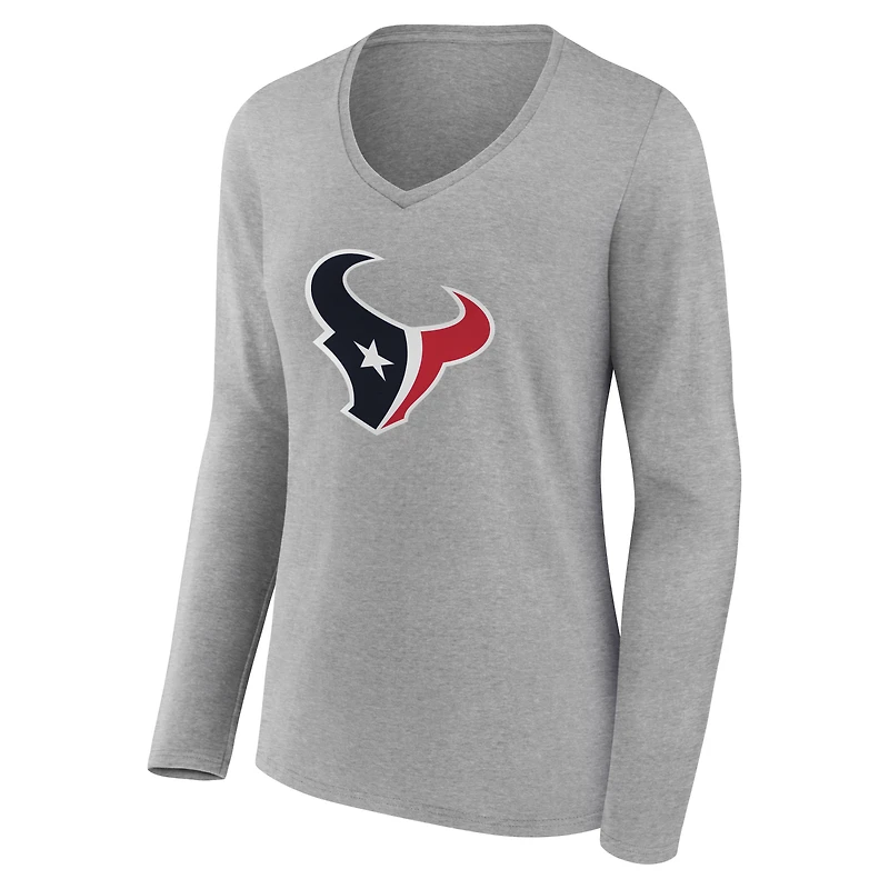 Women's Gray Houston Texans Team Authentic Personalized Name & Number Long Sleeve V-Neck T-Shirt