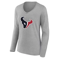 Women's Gray Houston Texans Team Authentic Personalized Name & Number Long Sleeve V-Neck T-Shirt