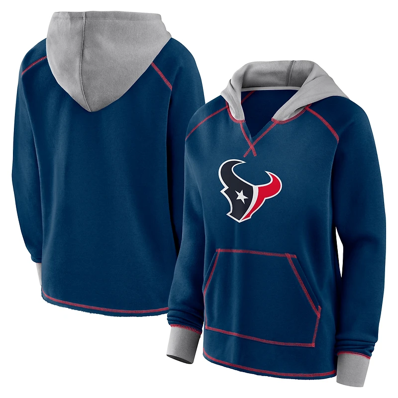 Women's Logo Athletic Navy Houston Texans Boom Fleece Pullover V-Neck Hoodie