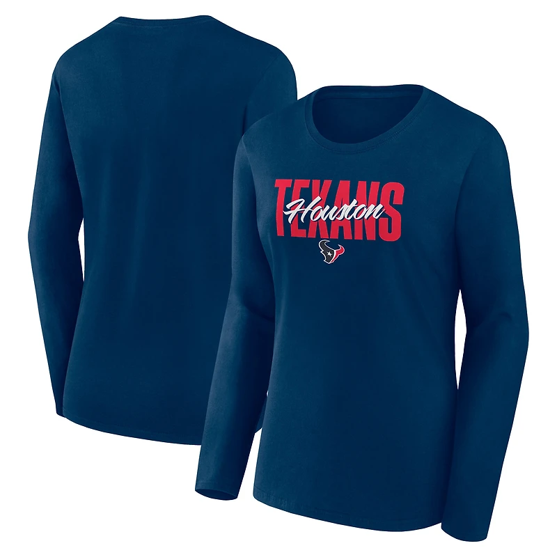 T-shirt à manches longues bleu marine avec logo athlétique pour femme des Houston Texans