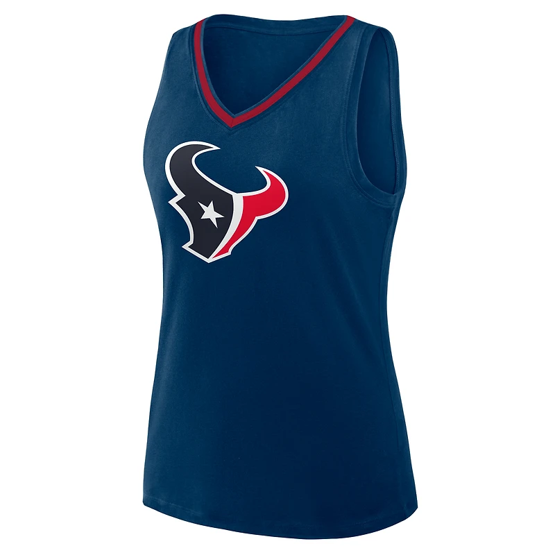 Débardeur à col en V Stellar Win pour femme, bleu marine, logo athlétique, Houston Texans, grande taille