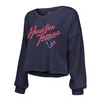 T-shirt court à manches longues et épaules dénudées Majestic Threads C.J. Stroud pour femmes, bleu marine, Houston Texans, nom numéro