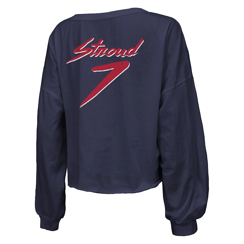 T-shirt court à manches longues et épaules dénudées Majestic Threads C.J. Stroud pour femmes, bleu marine, Houston Texans, nom numéro