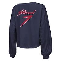 T-shirt court à manches longues et épaules dénudées Majestic Threads C.J. Stroud pour femmes, bleu marine, Houston Texans, nom numéro