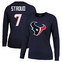 Women's Majestic Threads C.J. Stroud Navy Houston Texans Player Name & Number Long Sleeve T-Shirt