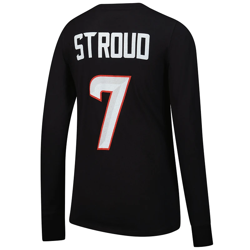 T-shirt à manches longues pour femme Majestic Threads C.J. Stroud Navy Houston Texans avec nom et numéro du joueur