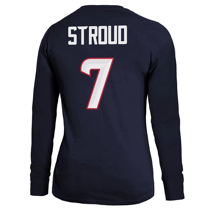 T-shirt à manches longues pour femme Majestic Threads C.J. Stroud Navy Houston Texans avec nom et numéro du joueur