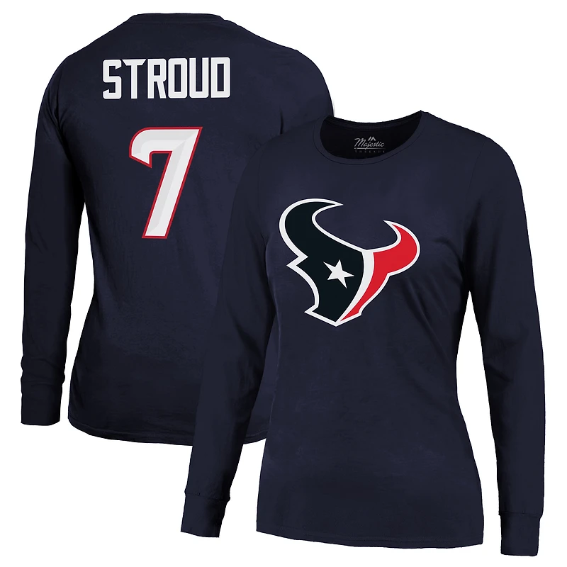 T-shirt à manches longues pour femme Majestic Threads C.J. Stroud Navy Houston Texans avec nom et numéro du joueur