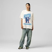 Women's Mitchell & Ness  Cream Houston Texans Logo Rise Boyfriend T-Shirt