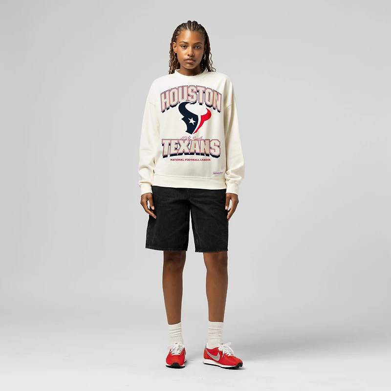 Sweat-shirt Mitchell & Ness crème Houston Texans ton sur pour femme