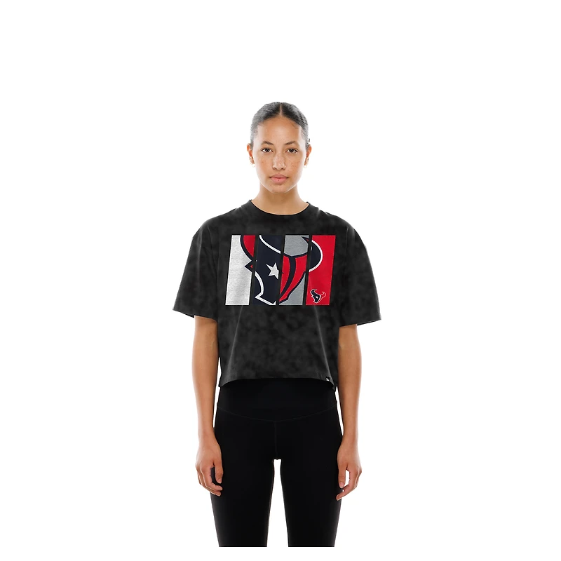 T-shirt court boxy sport noir délavé minéral Houston Texans pour femme New Era