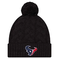 Bonnet en tricot torsadé à revers et pompon pour femme New Era Houston Texans noir