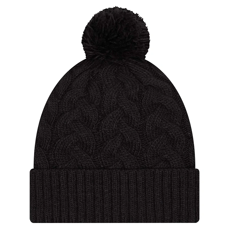 Bonnet en tricot torsadé à revers et pompon pour femme New Era Houston Texans noir
