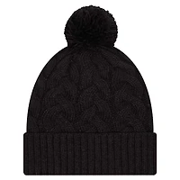 Bonnet en tricot torsadé à revers et pompon pour femme New Era Houston Texans noir