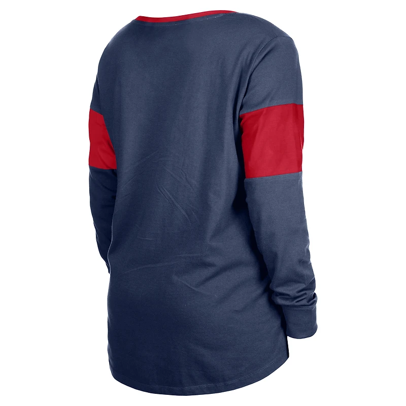 T-shirt à manches longues et col cranté lacets pour femme New Era bleu marine Houston Texans