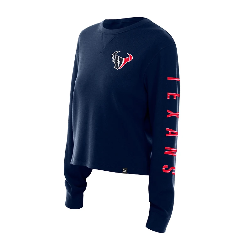 Women's New Era Navy Houston Texans Sport Night Thermal Long Sleeve Cropped T-Shirt