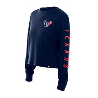 Women's New Era Navy Houston Texans Sport Night Thermal Long Sleeve Cropped T-Shirt