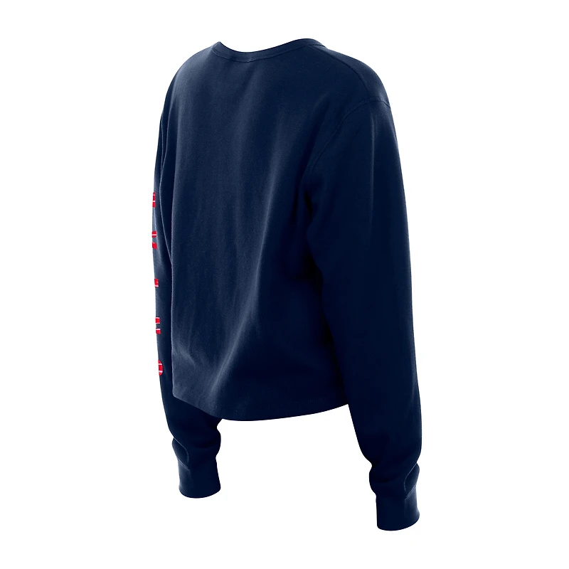 Women's New Era  Navy Houston Texans Sport Night Thermal Long Sleeve Cropped T-Shirt