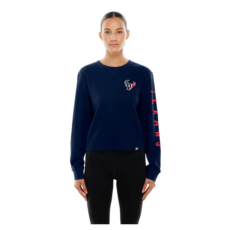 Women's New Era Navy Houston Texans Sport Night Thermal Long Sleeve Cropped T-Shirt