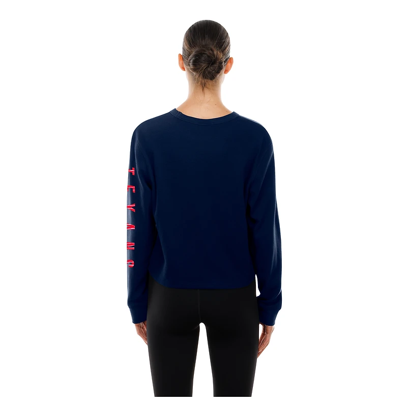 Women's New Era Navy Houston Texans Sport Night Thermal Long Sleeve Cropped T-Shirt