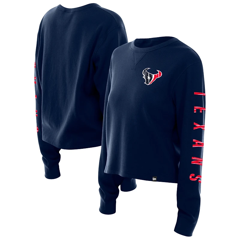 T-shirt court thermique à manches longues pour femme New Era bleu marine Houston Texans Sport Night