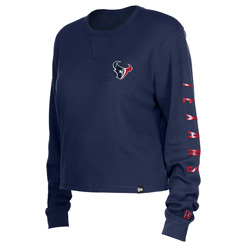 Women's New Era  Navy Houston Texans Thermal Crop Long Sleeve T-Shirt