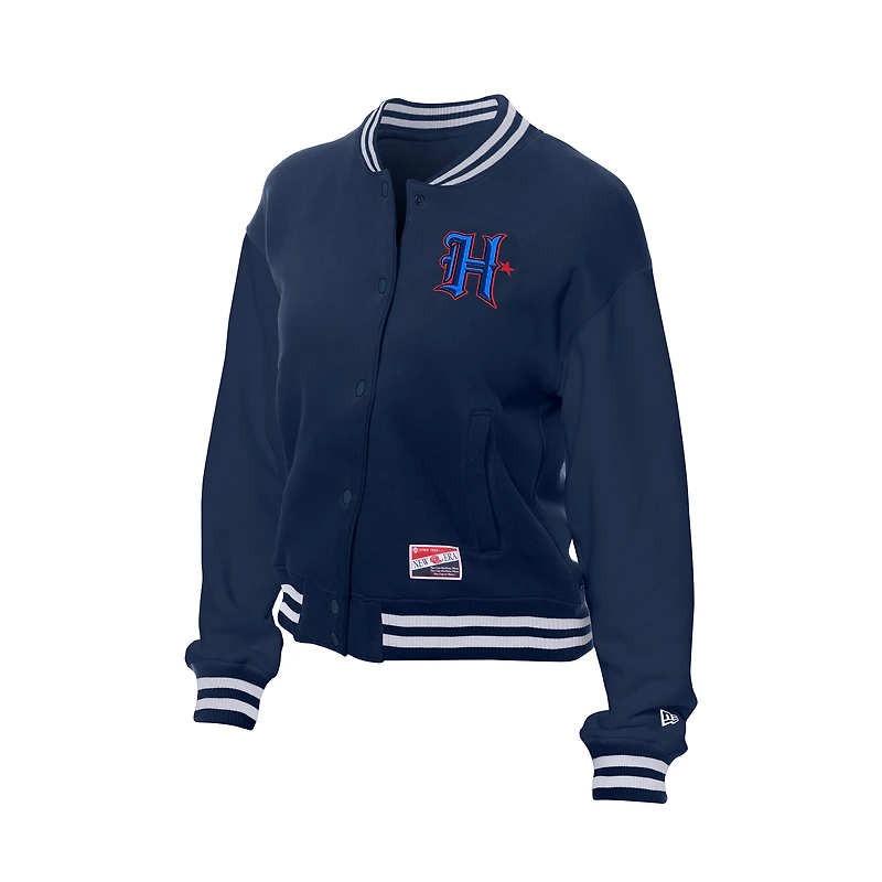 Women's New Era Navy Houston Texans Throwback Fleece Full-Snap Jacket
