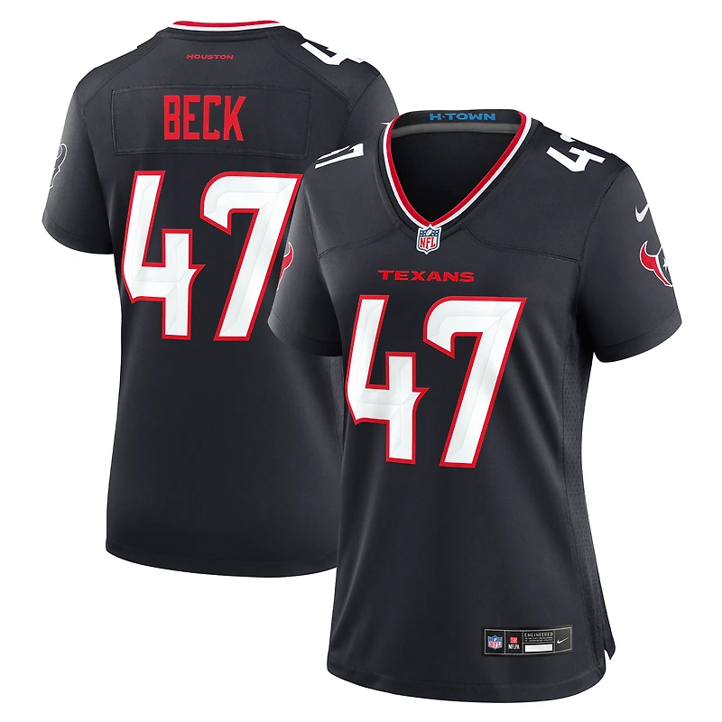 Maillot de match Nike Andrew Beck bleu marine pour femme des Houston Texans