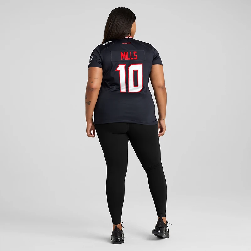 Maillot de match Nike Davis Mills bleu marine pour femme des Houston Texans
