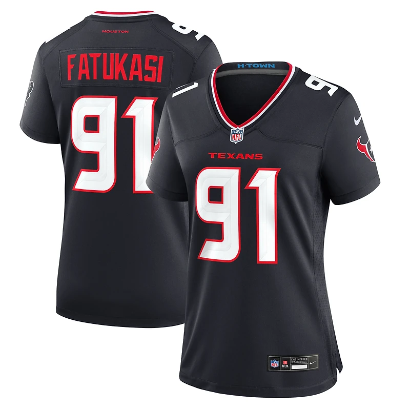Maillot de match l'équipe des Houston Texans Nike Folorunso Fatukasi pour femme, bleu marine