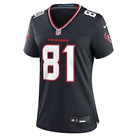 Maillot Nike Jayden Higgins bleu marine pour femme des Houston Texans