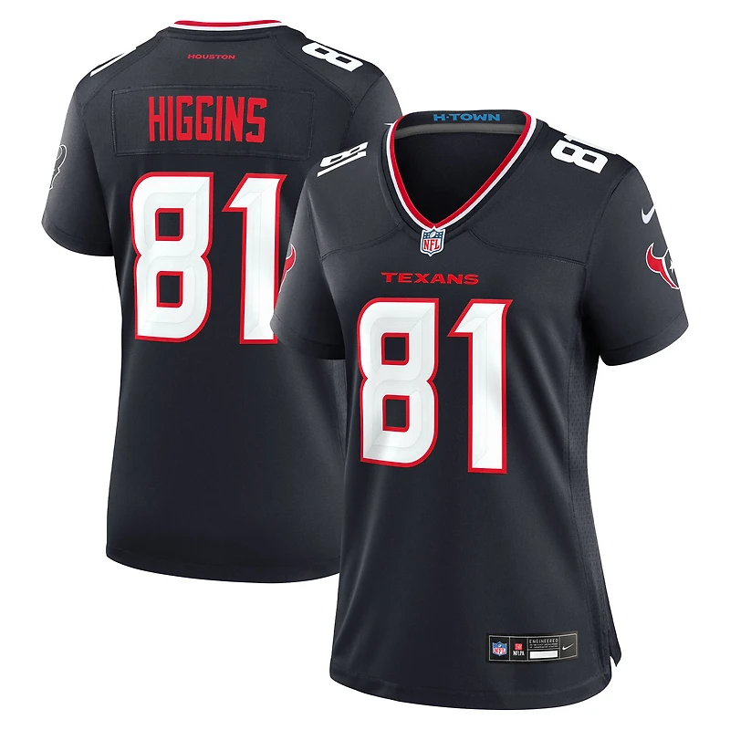 Maillot Nike Jayden Higgins bleu marine pour femme des Houston Texans