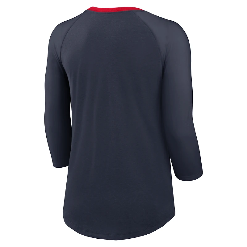 T-shirt Nike bleu marine à manches 3/4 raglan des Houston Texans pour femmes