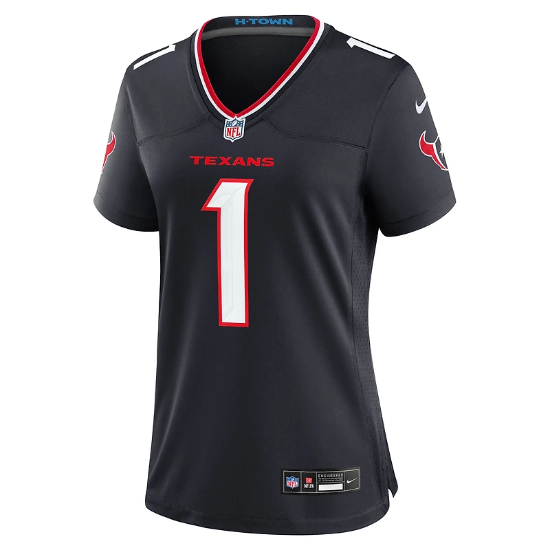 Maillot de match des Houston Texans Nike numéro 1 Bride pour femme, bleu marine