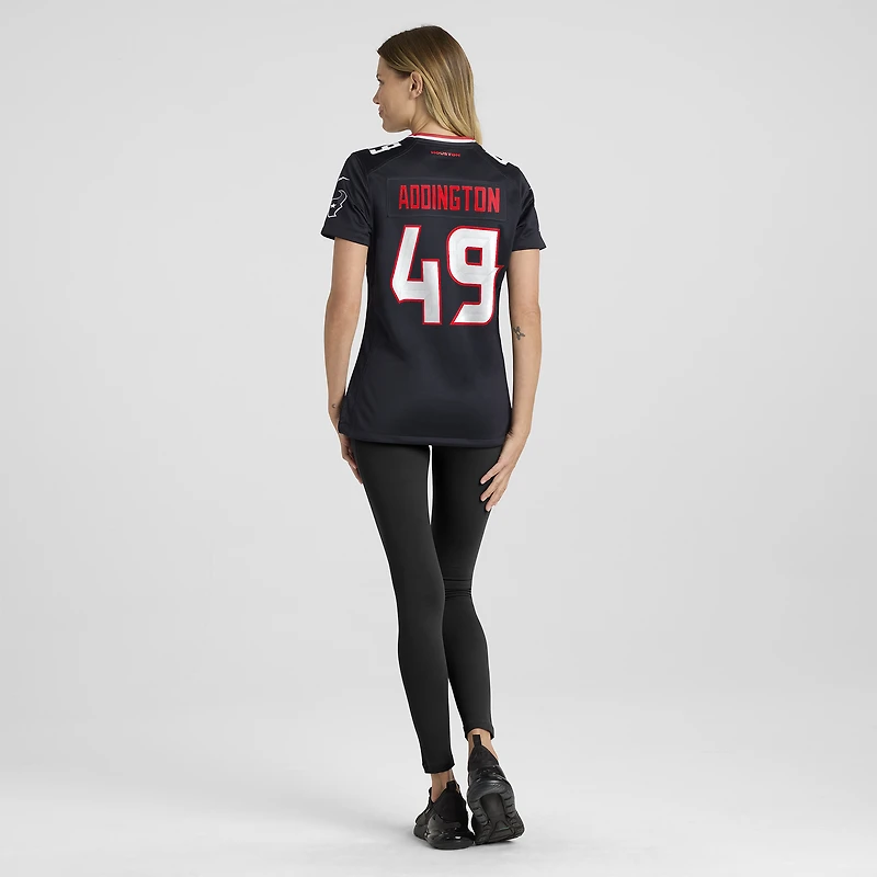 Maillot Nike Tucker Addington bleu marine pour femme des Houston Texans